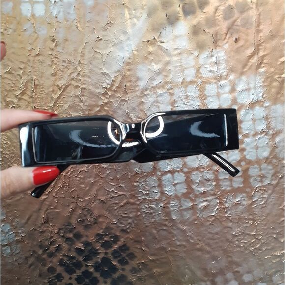 Zara Black Rectangular Slim Lense Acetate Sunglasses - Picture 11 of 11